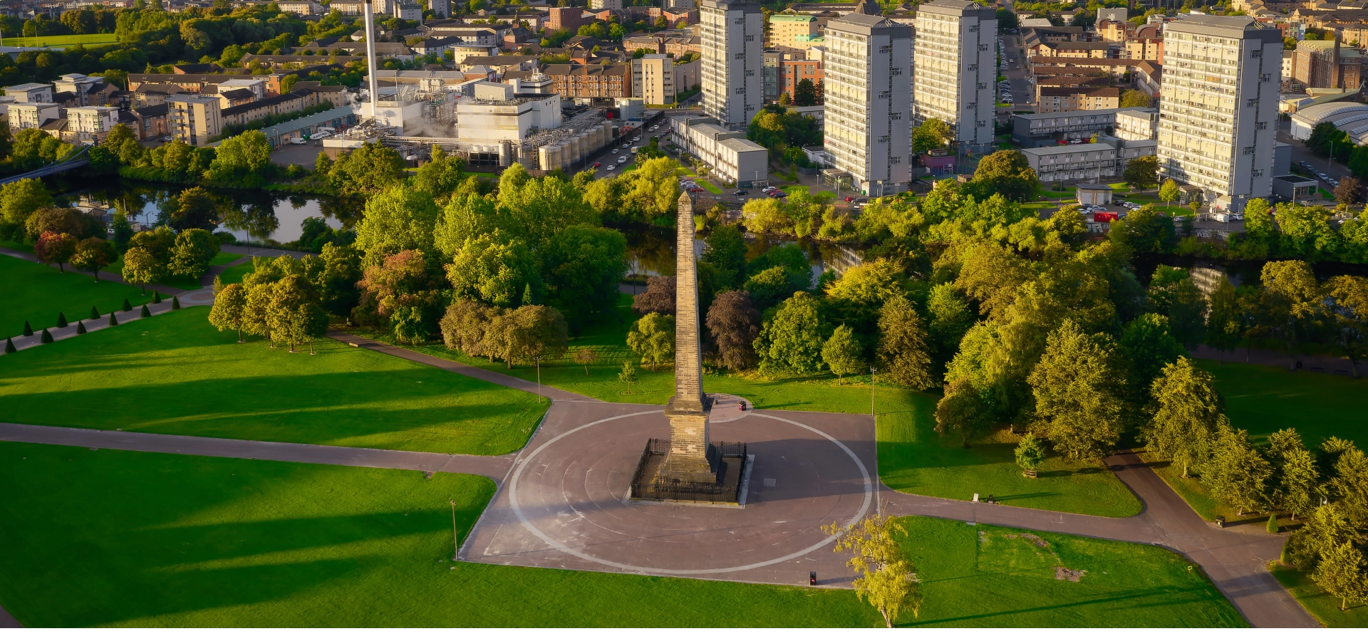 Aerial view of Glasgow Green.