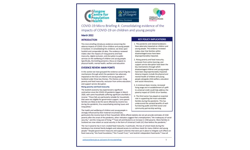 Evidence of impacts of COVID-19 on Children and Young People