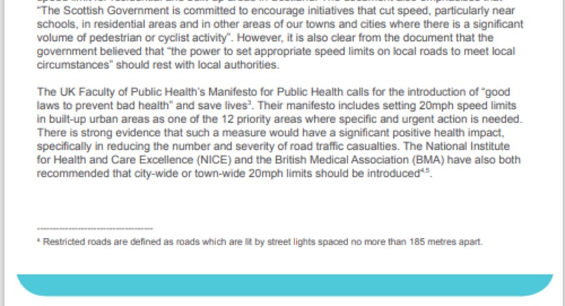 The potential impact of a 20mph speed limit on urban roads in Scotland