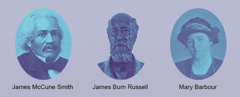 Portraits of James McCune Smith, James Burn Russell and Mary Barbour.